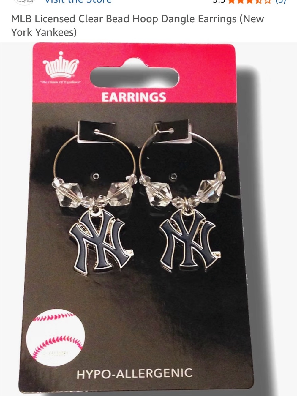 Aminco Navy and Silver New York Yankees Hoop Dangle Earrings